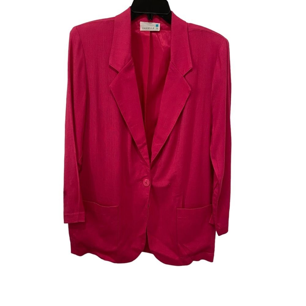 Danielle B Hot Pink Rayon Single Button Blazer Structured Jacket Size Medium
